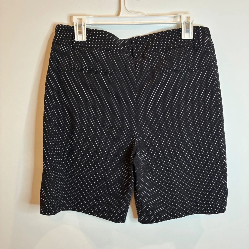 Hilary Radley Womens Polka Dot Bermuda Shorts Black White Stretch Size Large